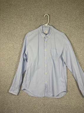 J Crew Sunwashed Oxford Shirt L Blue Stripe Preppy Coastal Classic